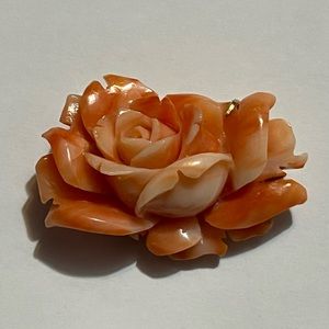 14K Vintage handcrafted natural coral rose flower floral Pendant and brooch pin